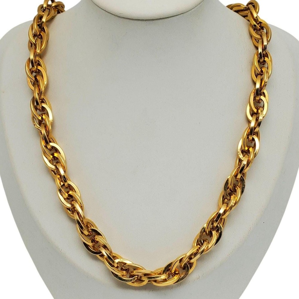 Chunky‎ Gold Rope Chain Necklace Twisted Links Layered Collar Vintage Statement